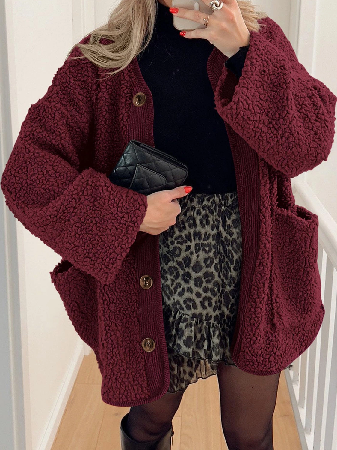 Grab It Before Gone Best Price Online Contrast Button Up Sherpa Jacket With Pockets