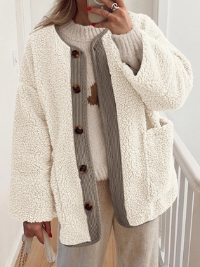 Hot Offer Event Best Deal Alert Contrast Button Up Sherpa Jacket With Pockets
