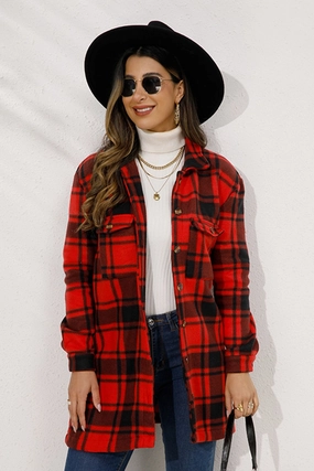 Shop the Best Deals Hot Pick Online Shiny Plaid Collared Longline Coat
