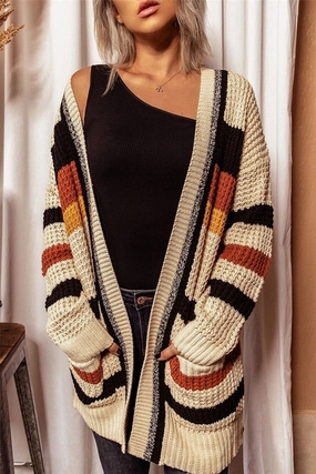 Online Deal Frenzy Perfect Gift Offer Striped Open Front Longline Cardigan