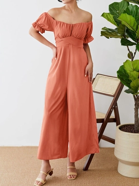 Big Clearance Event Off-Shoulder Short Sleeve Wide Leg Jumpsuit