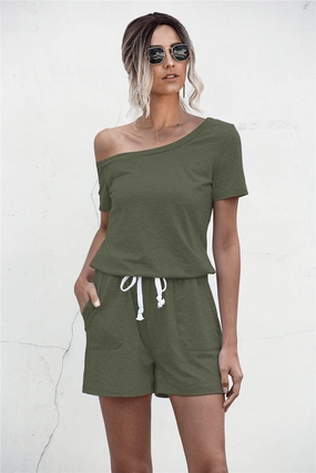One Shoulder Tie Waist Romper Daily Clearance Deal