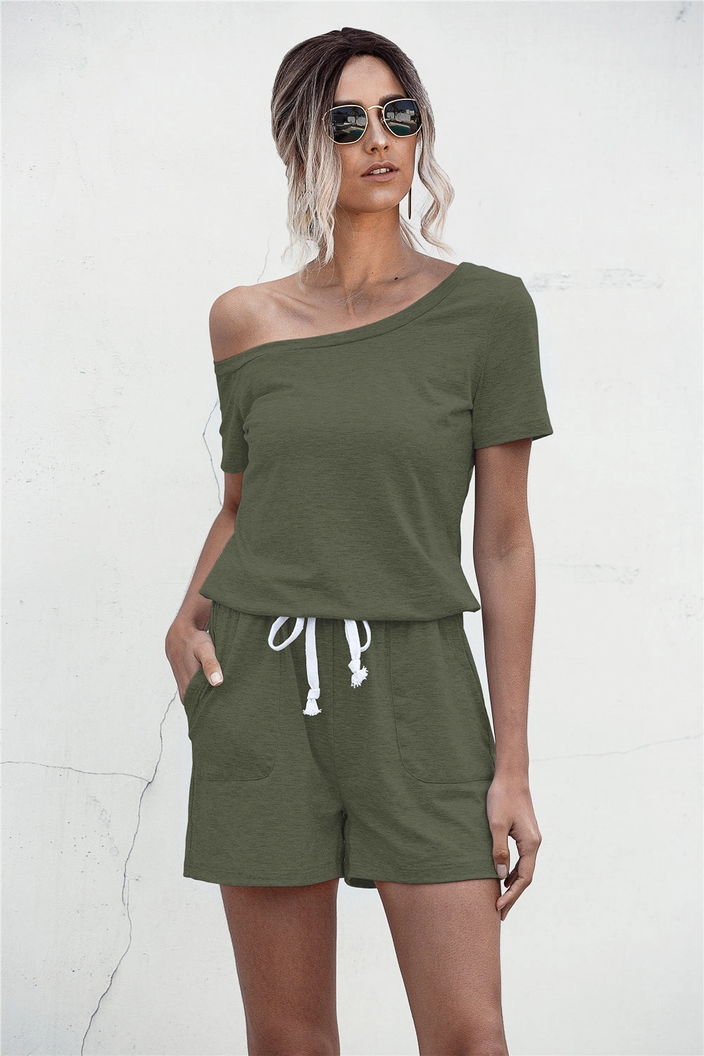 One Shoulder Tie Waist Romper Daily Clearance Deal