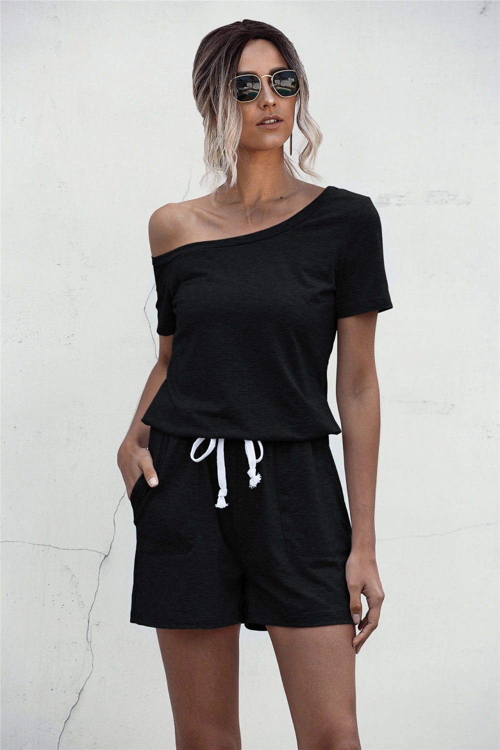 One Shoulder Tie Waist Romper Dont Miss This Offer