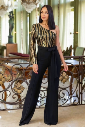 One Shoulder Zebra Sequins Jumpsuit Hot Clearance Now Special Deal Frenzy