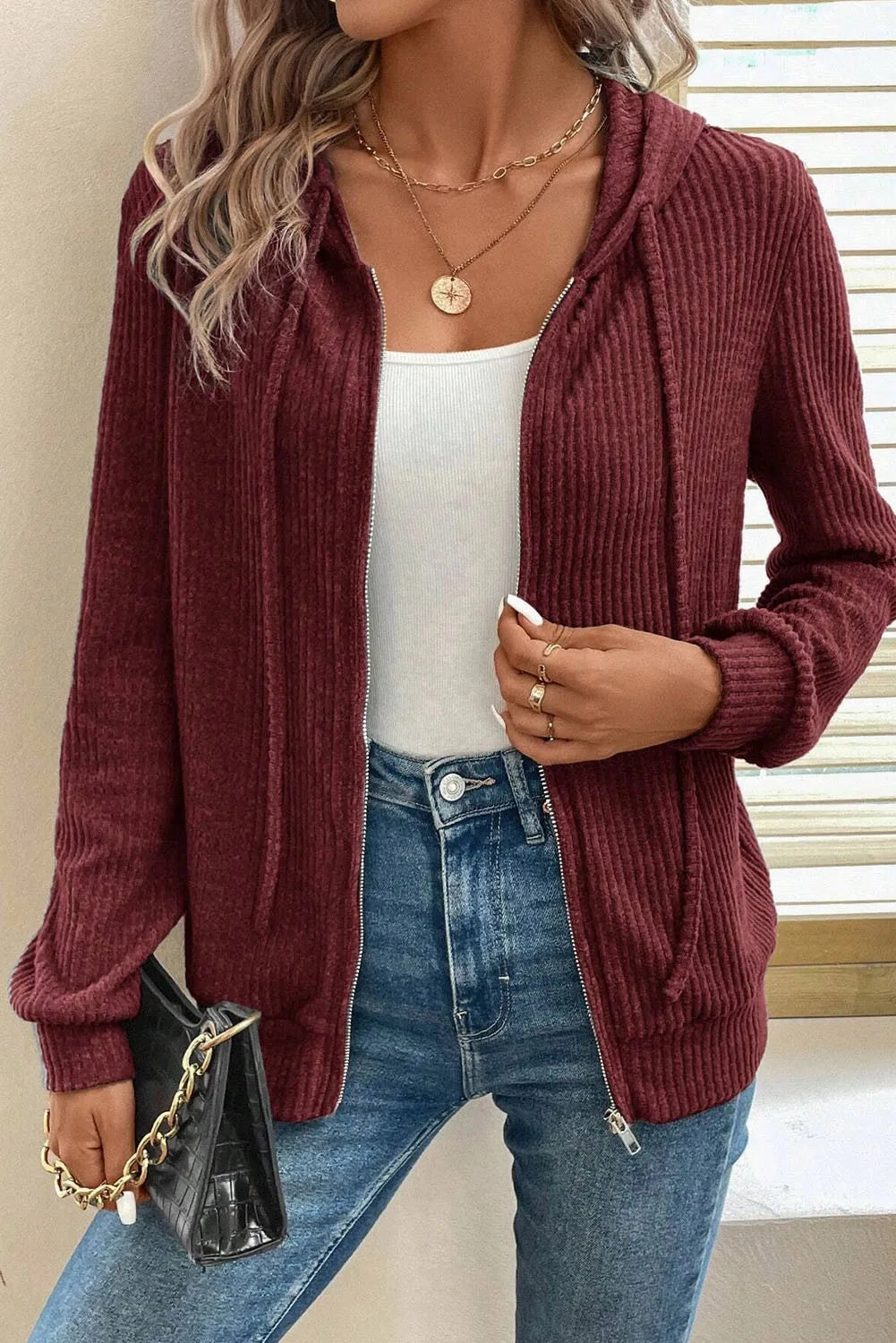 Drawstring Zip Up Long  Sleeve Hooded Jacket EndofWeek Deals Todays Trending Deals