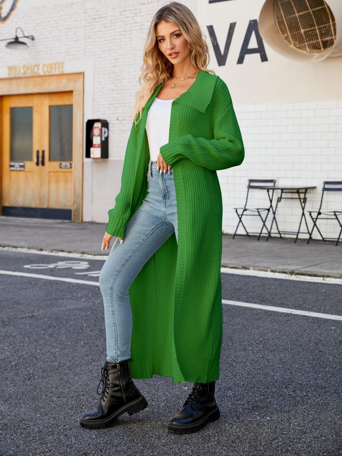Weekend Specials Full Size Collared Open Front Duster Cardigan