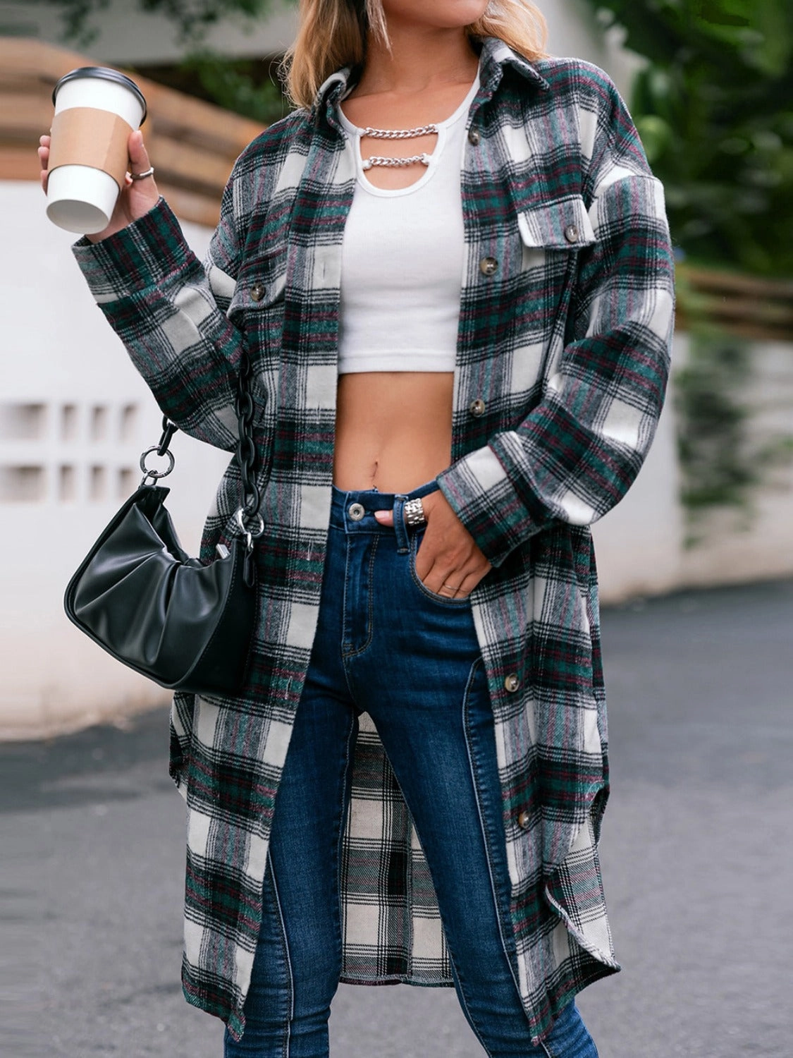 Plaid Button Up Long Sleeve Shacket Today Only Special