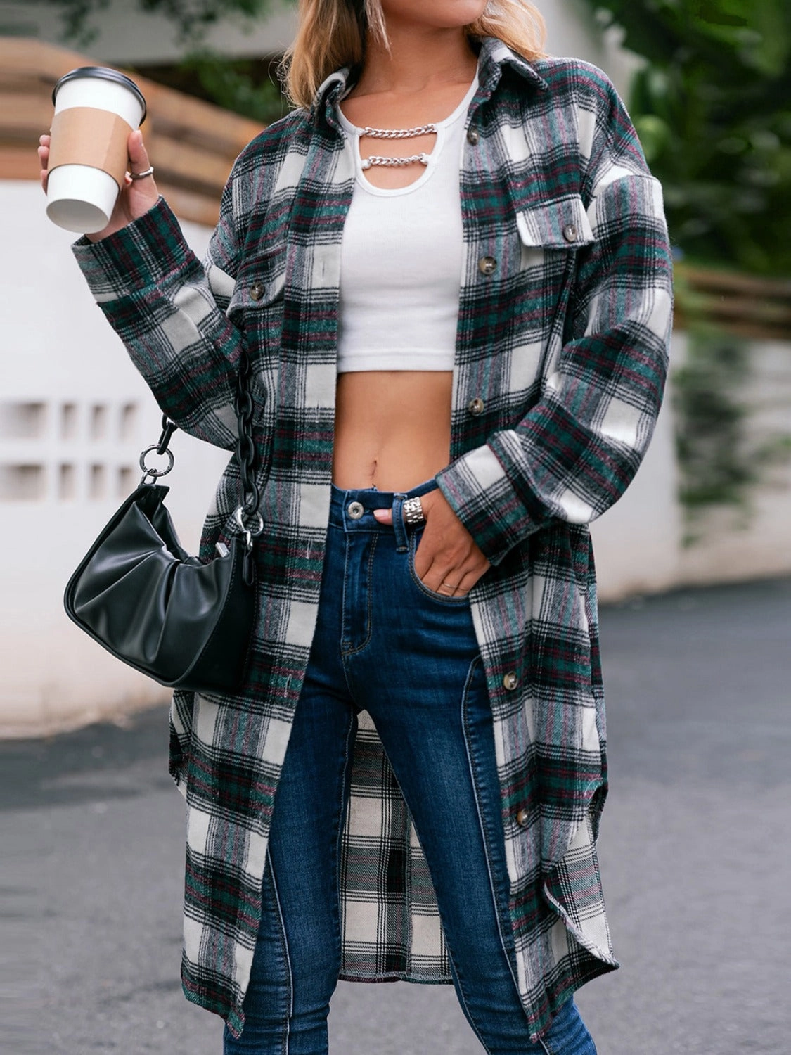 Plaid Button Up Long Sleeve Shacket Limited Stock Alert