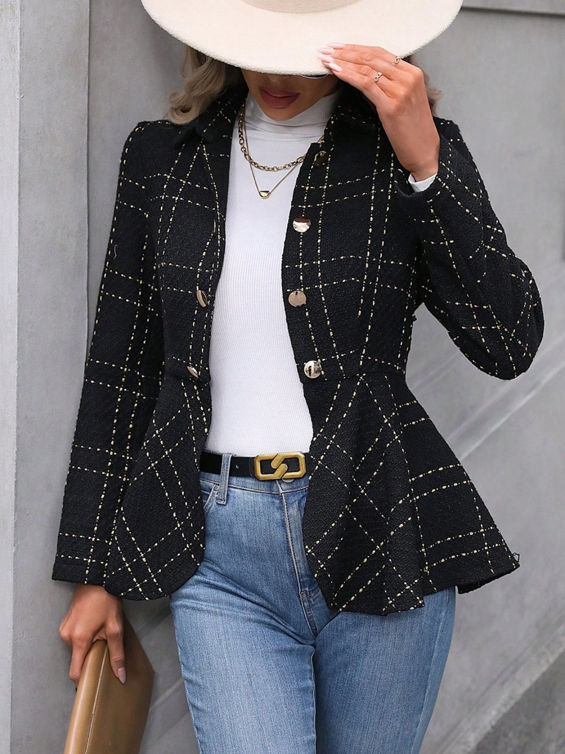 Hot Deal Alert Ruffle Hem Collared Blazer