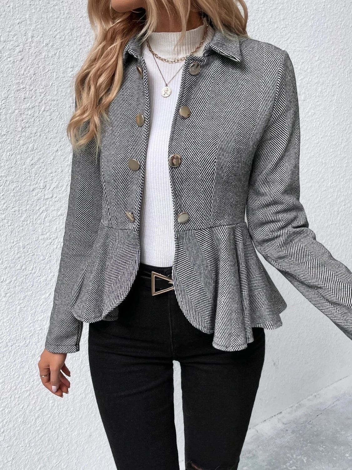 Ruffle Hem Collared Blazer Grab Your Savings