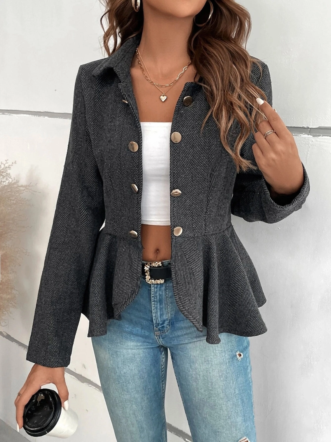 Ruffle Hem Collared Blazer Today Only Offer Todays Special Savings