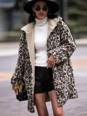 Flash Offer Today Special Offer Inside Shiny Leopard Hooded Coat With Pockets