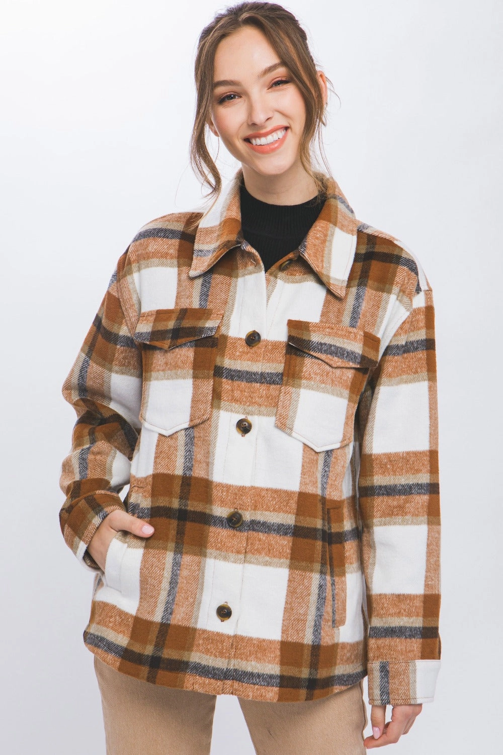 Special Occasion Discount Grab It Now Love Tree Plaid Button Up Shacket