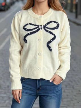 Clearance Event Alert Shop Today Save Bow Button Down Round Neck Cardigan