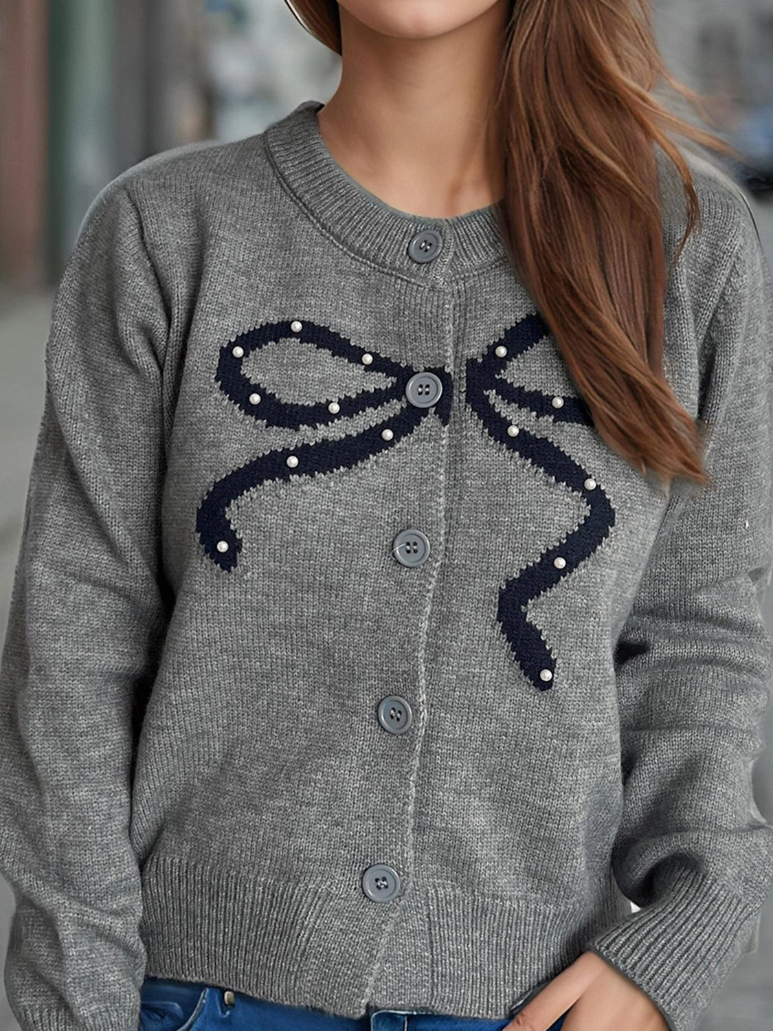 Bow Button Down Round Neck Cardigan Hot Pick Online