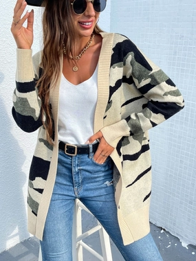Camouflaged Dropped Shoulder Open Front Cardigan Todays Special Picks Todays Trending Deals