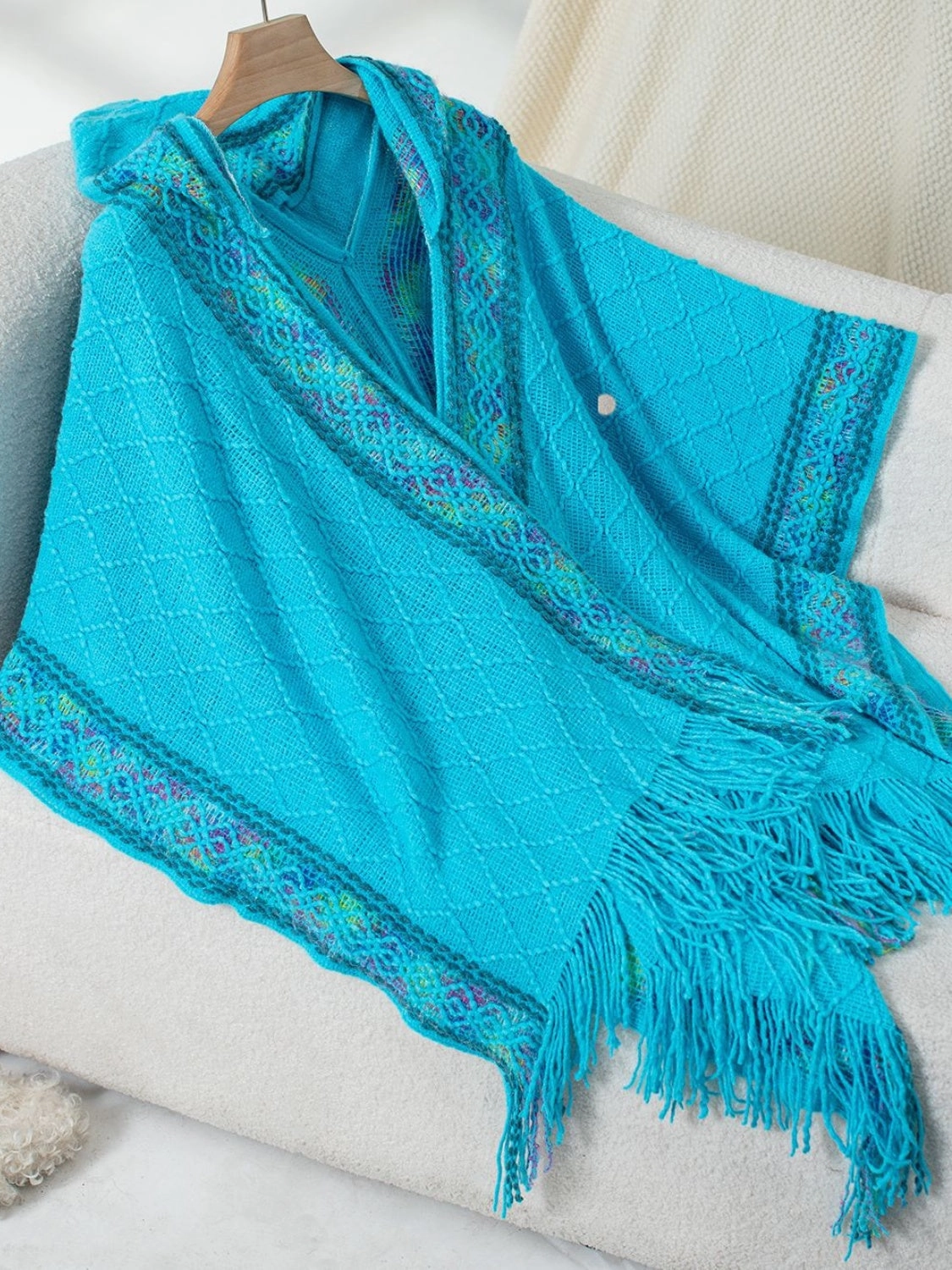 Special Price Offer Fringe Half Sleeve Hooded Poncho
