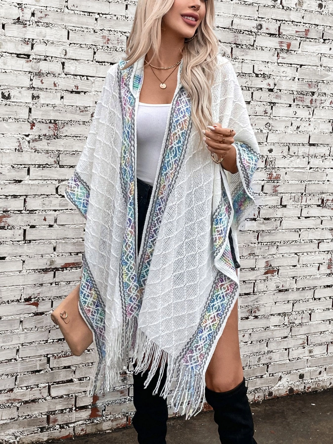 Fringe Half Sleeve Hooded Poncho Shop Save Today