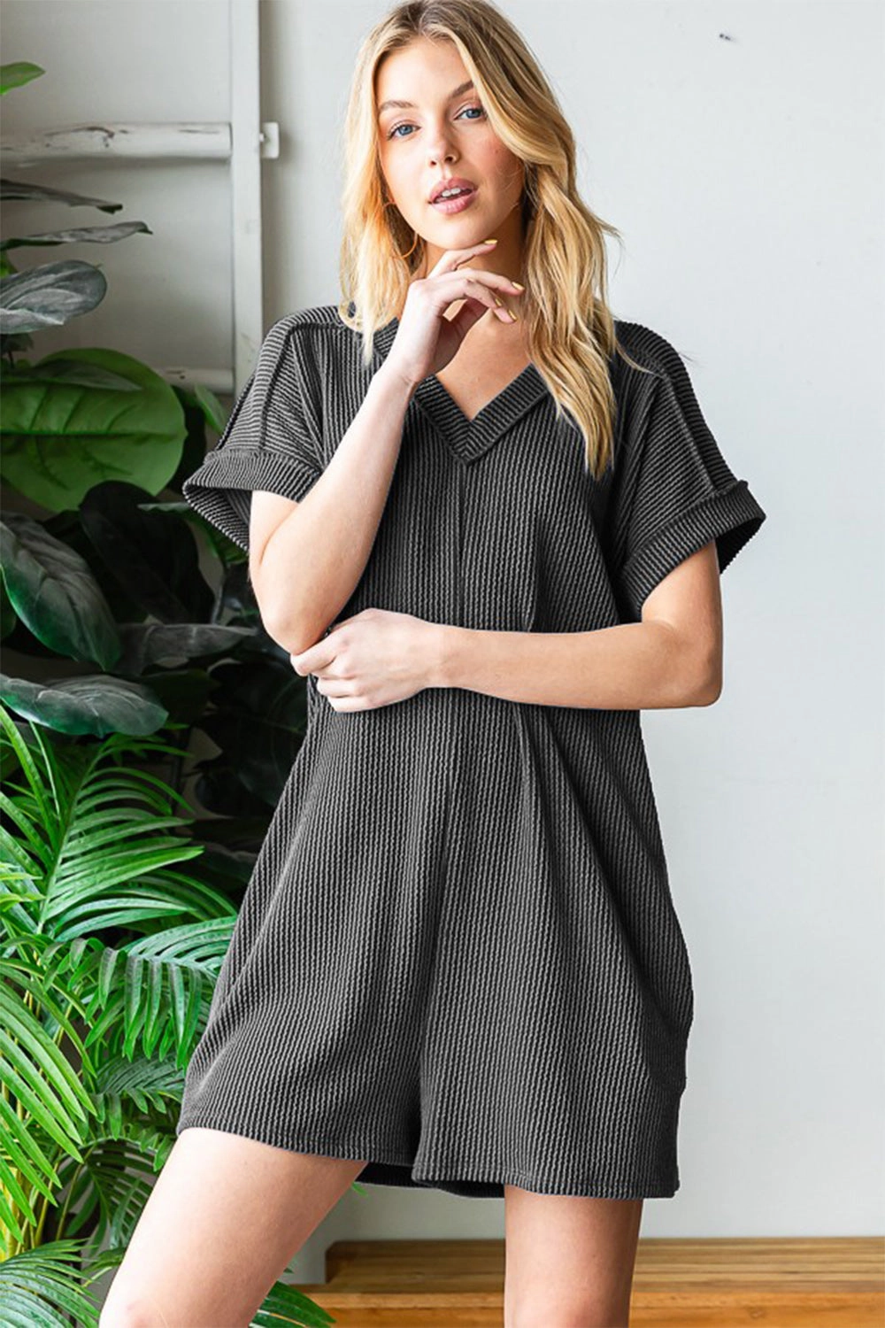 Heimish Full Size Short Sleeve Ribbed Romper With Pockets Trendy Picks Today Limited Edition Offer