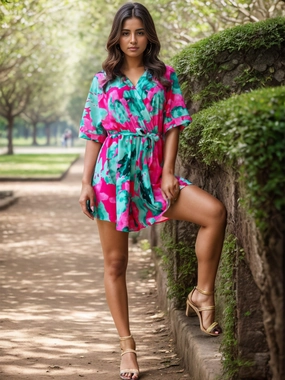Printed Surplice Half Sleeve Romper Dont Miss Out