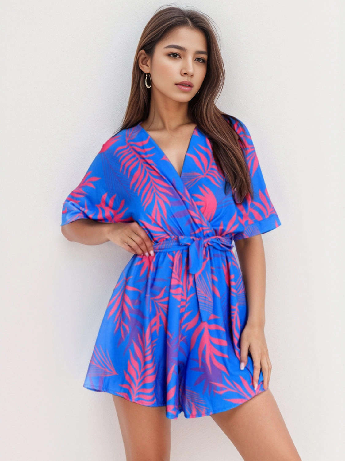 Special Price Offer Exclusive Hot Pick Printed Surplice Half Sleeve Romper