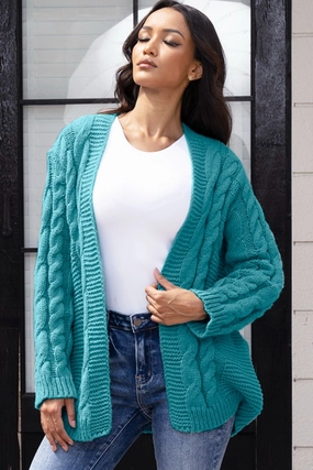 Hot Savings Alert Open Front Cable-Knit Cardigan