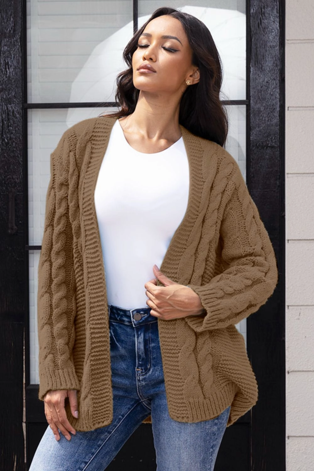 Open Front Cable-Knit Cardigan Limited Stock Deals