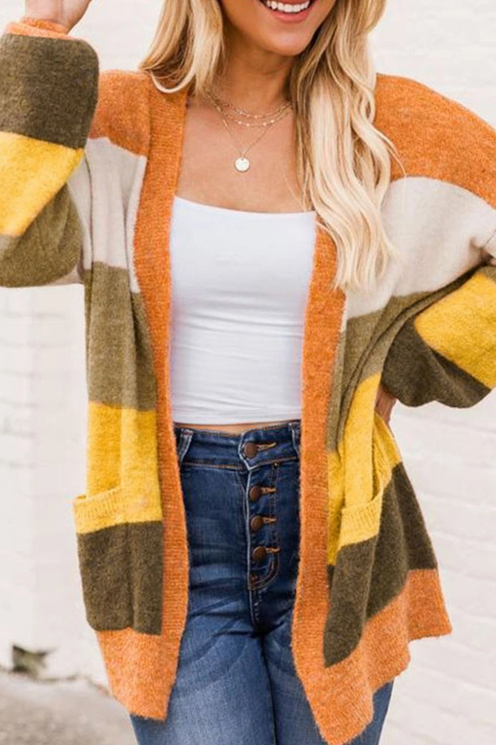 Best Deal Today Open Front Color Block Cardigan