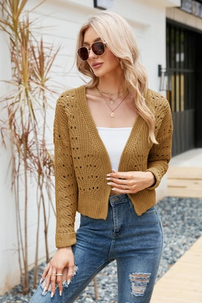 Open Front Cuffed Cropped Cardigan Mega Savings Now Limited Stock Offer