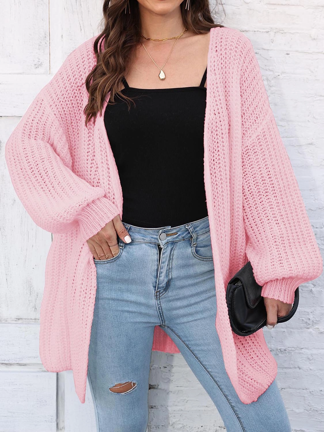 Today Only Hot Sale Open Front Dropped Shoulder Longline Cardigan