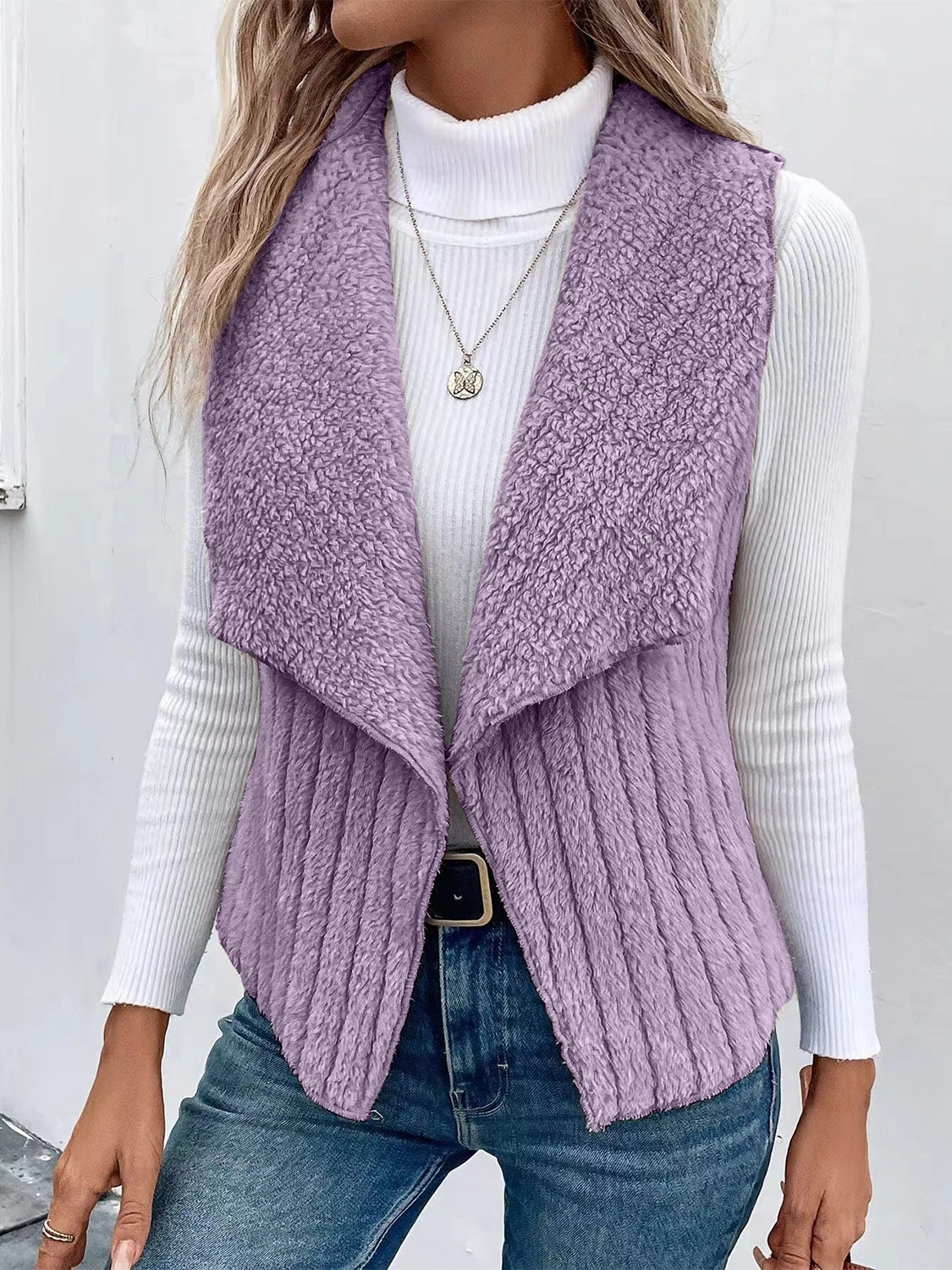 Open Front Fuzzy Vest Coat Limited Time Discount Limited Stock Offer