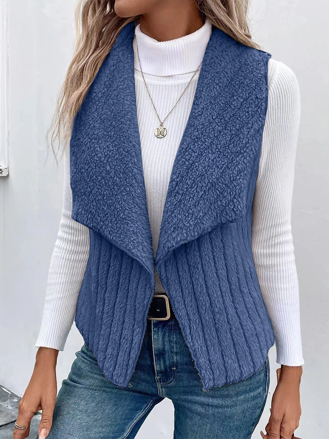 Open Front Fuzzy Vest Coat Clearance Savings Now