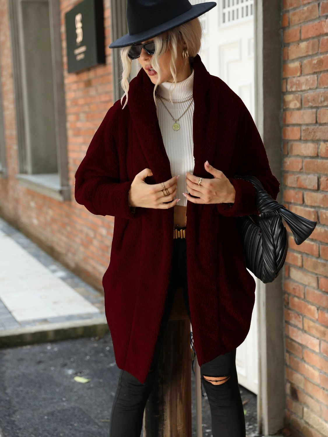 Open Front Hooded Teddy Coat Exclusive Online Offer