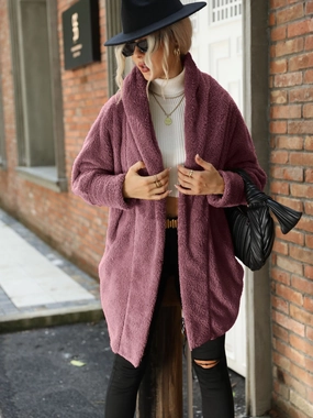 New Arrival Discount Open Front Hooded Teddy Coat