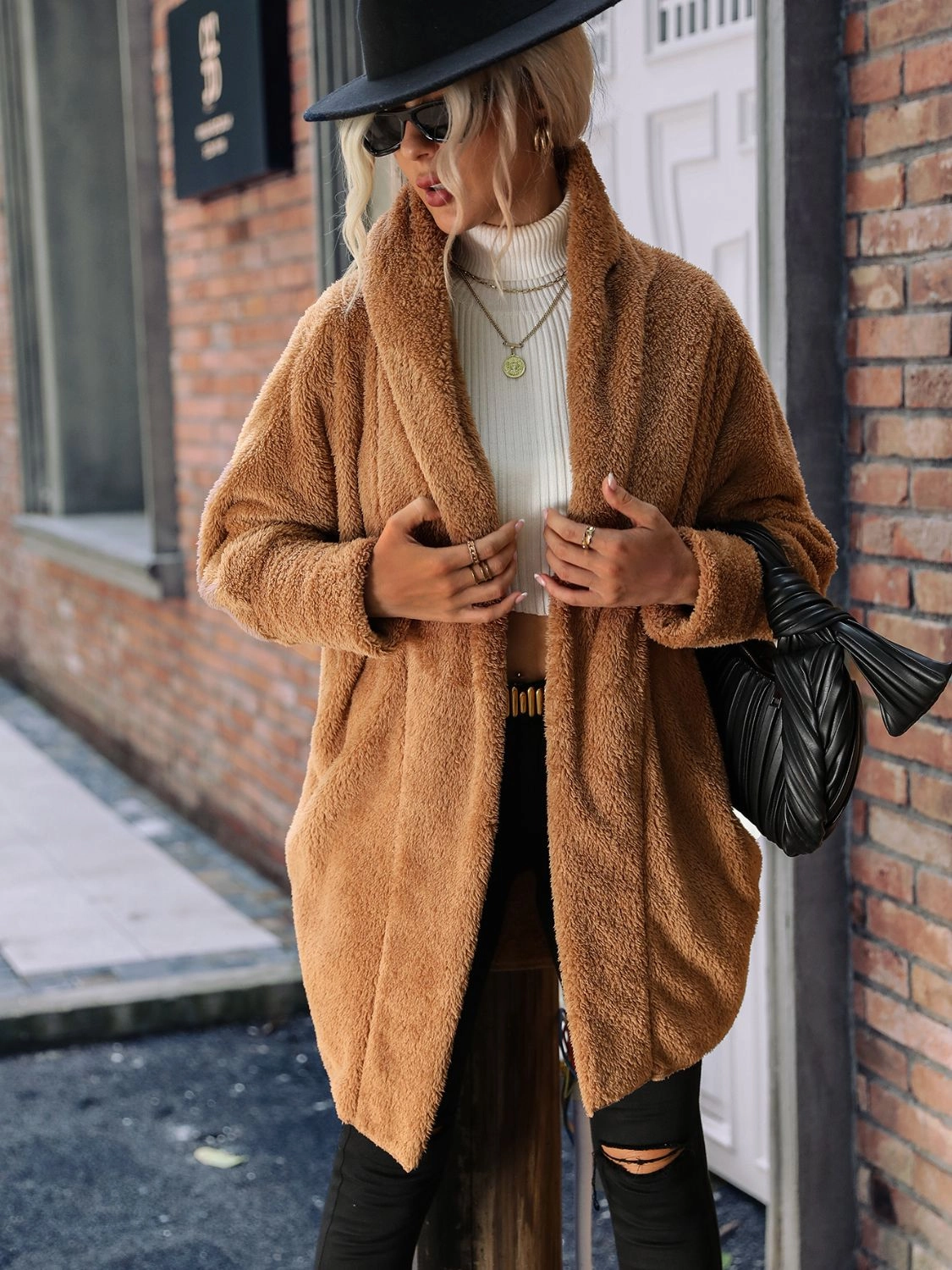 Shop Hot Deals Big Clearance Event Open Front Hooded Teddy Coat