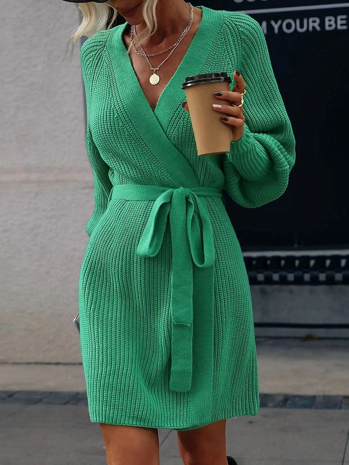 Sweet Deal Inside Instant Deal Today Open Front Lantern Sleeve Tied Cardigan