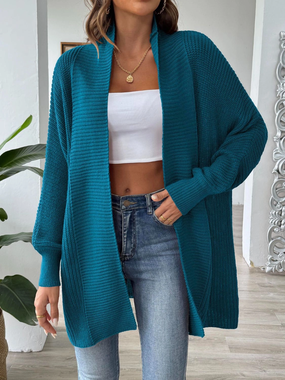 Grab Your Deal Today Open Front Long Sleeve Cardigan