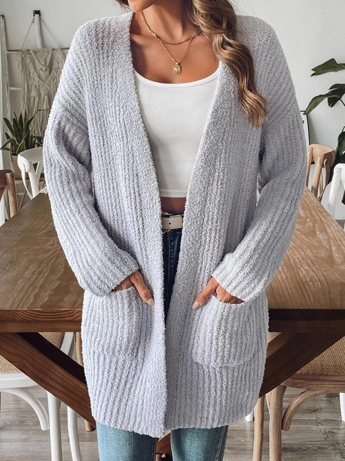 Big Savings Today Hot Offer Frenzy Open Front Long Sleeve Cardigan