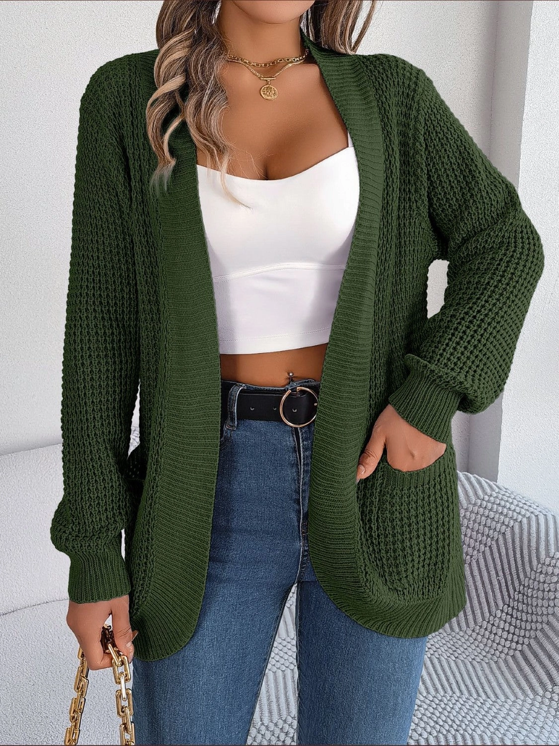 Open Front Long Sleeve Cardigan With Pockets Dont Miss This Deal