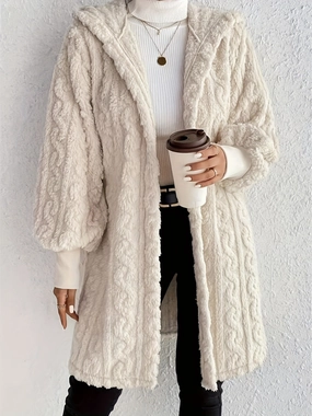 Price Slash Today Trendy Picks Today Open Front Long Sleeve Fuzzy Hooded Jacket