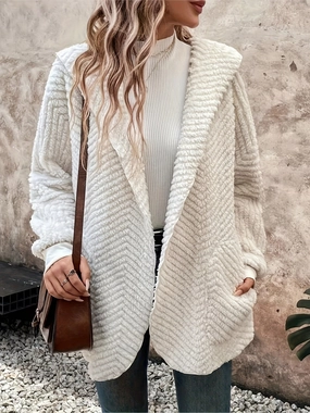 Trending Now Discount Hot Sale Alert Open Front Long Sleeve Hooded Fuzzy Cardigan
