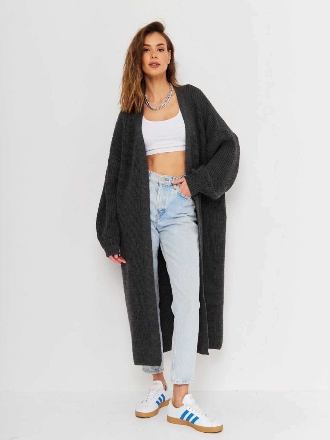 Open Front Long Sleeve Longline Cardigan Daily Hot Deal