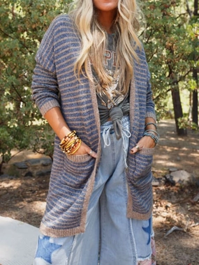 Open Front Long Sleeve Striped Cardigan Trending Hot Picks
