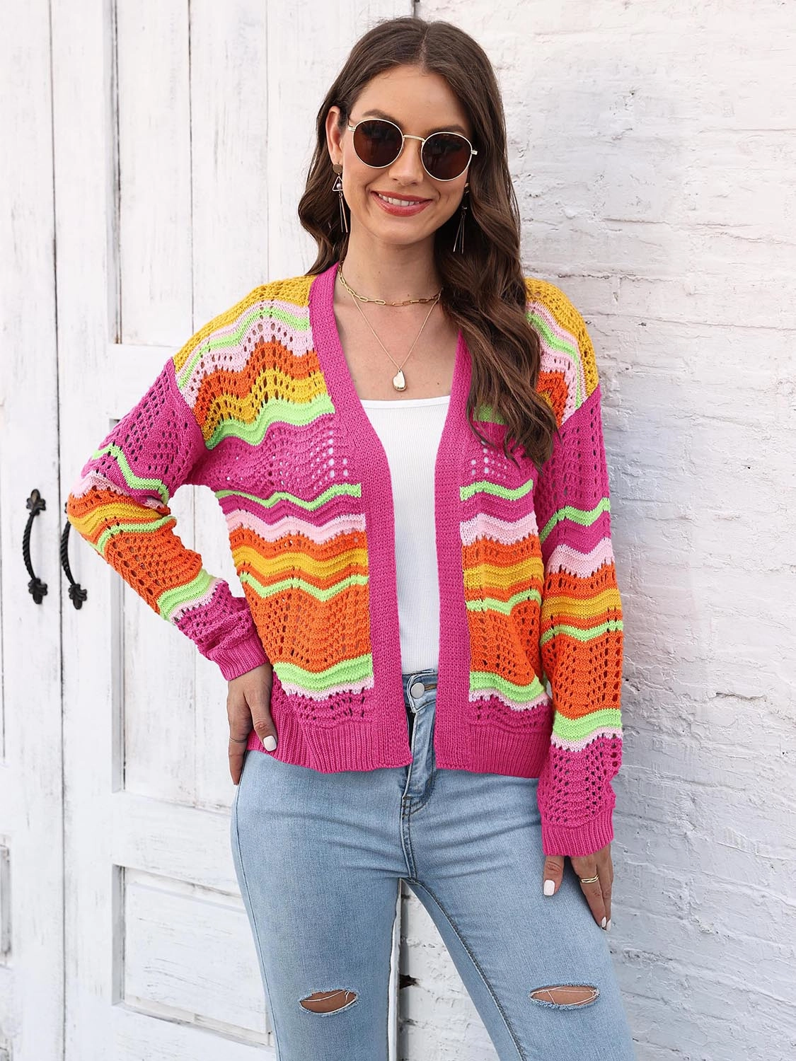 Open Front Openwork Cardigan Shop the Savings Best Price Online