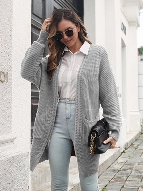 Open Front Rib-Knit Cardigan With Pockets Trending Deals Today