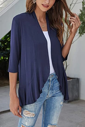 Trending Hot Deal Biggest Savings Now Open Front Three-Quarter Sleeve Cardigan