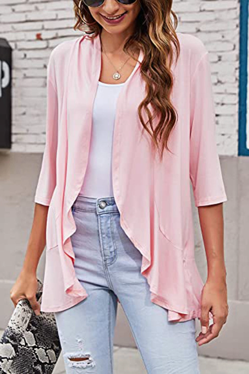 Open Front Three-Quarter Sleeve Cardigan Online Exclusive Savings