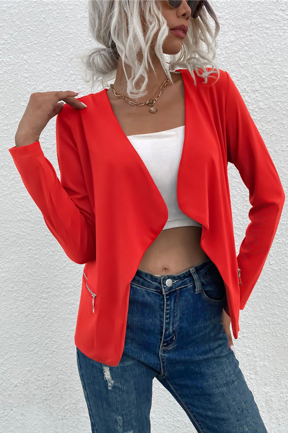 Special Online Offer Trending Now Offer Open Front Zipper Pocket Cardigan