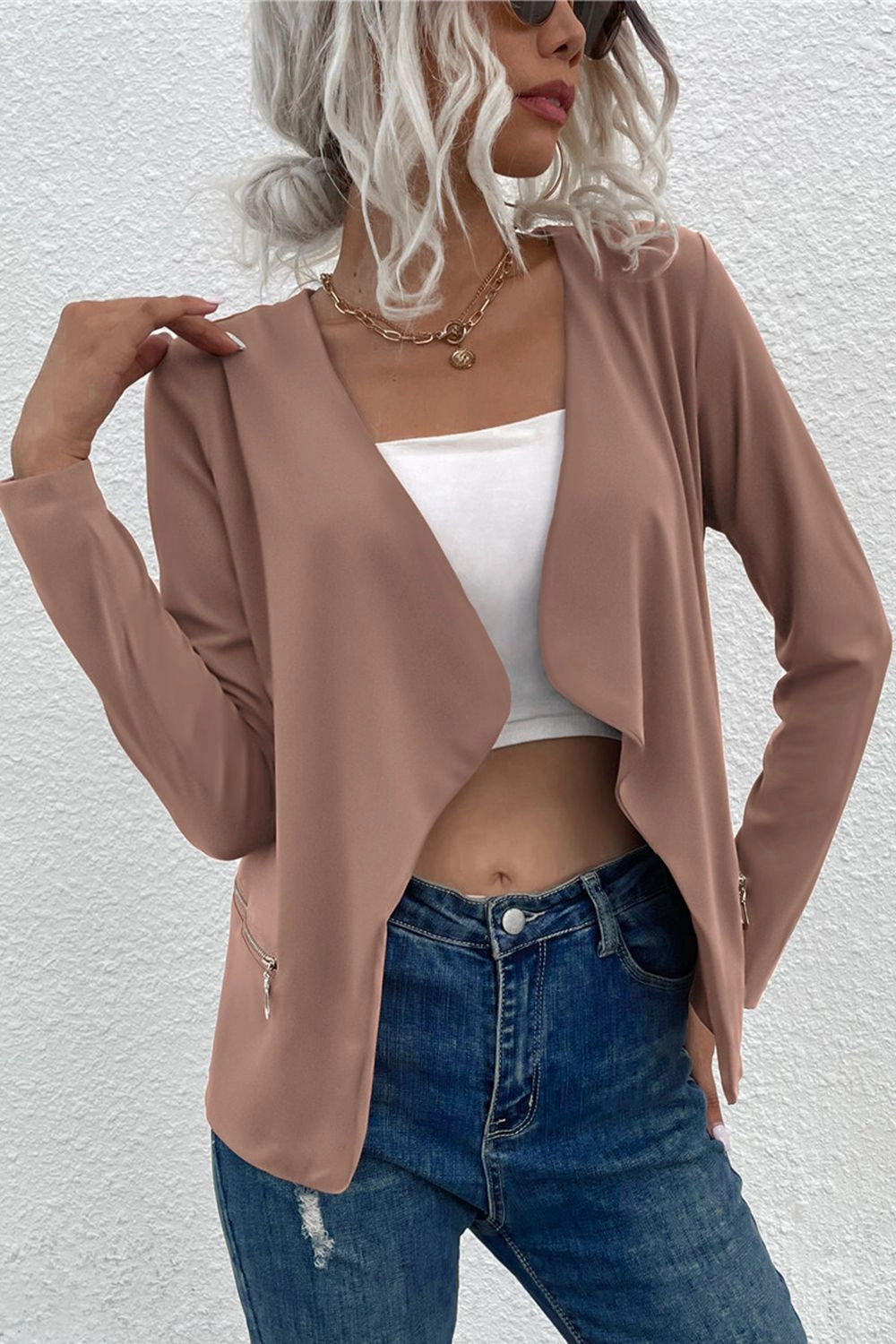 Instant Deal Today Special Offer Inside Open Front Zipper Pocket Cardigan